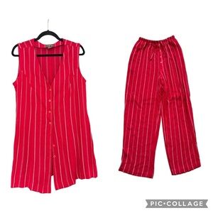 New York Style Red White Stripe Tank Vest and Matching Wide Leg Pants Set Size S